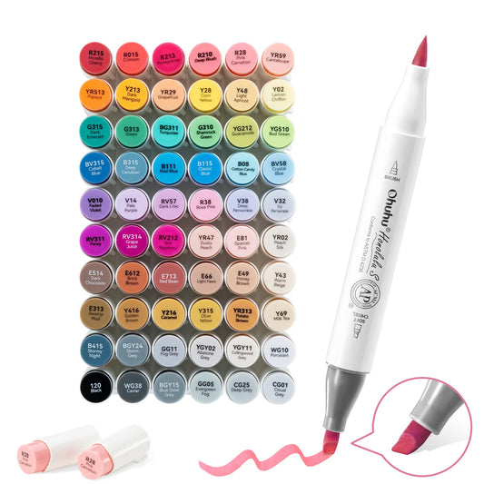 Ohuhu Honolulu S Alcohol Markers 60 Illustration Color, Brush & Soft Chisel